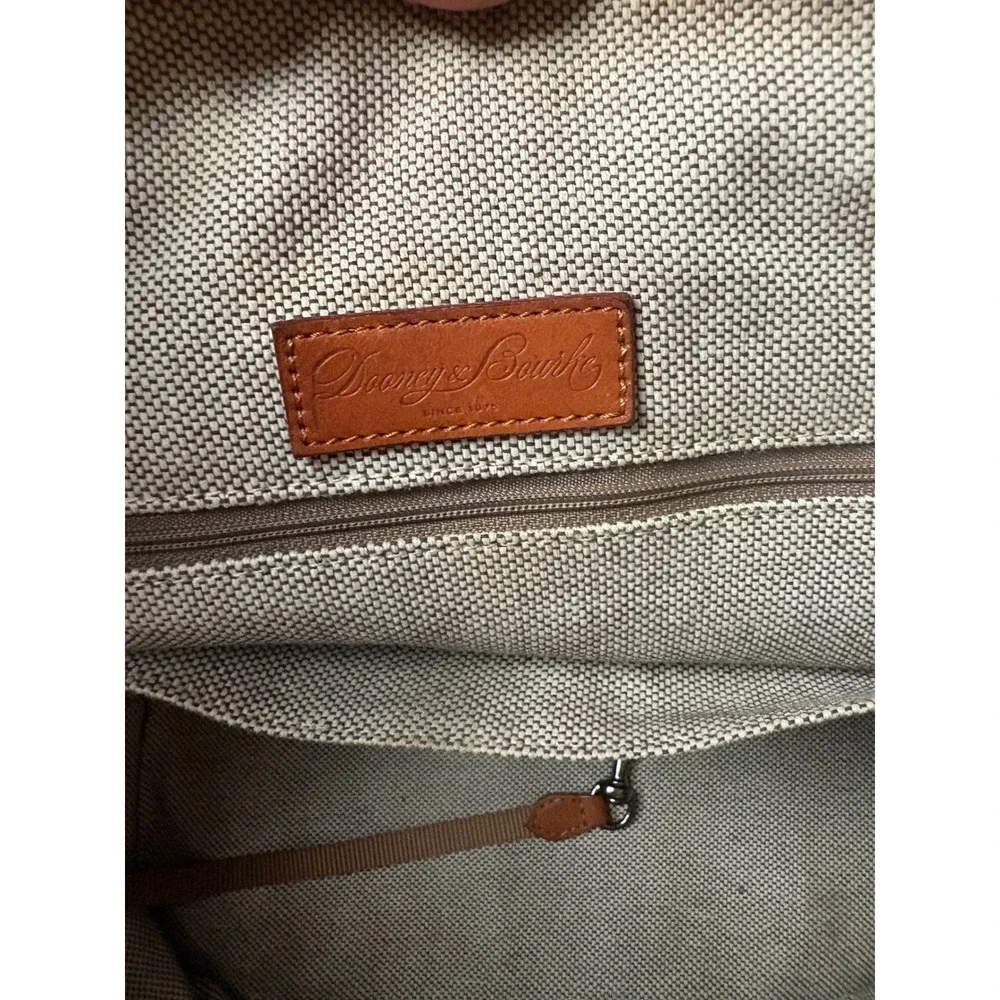 Dooney & Bourke DB Monogram Canvas Tote Bag Tassels Leather Trim Large - Picture 4 of 10